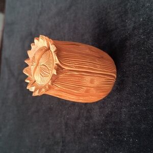 Small Hand Carved Hinged Wooden Lotus; Opens to 2 Meditating Buddhas